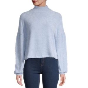 Sanctuary light blue fuzzy mock neck sweater size Large